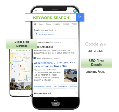 Phone showing Keyword Search and SEO Result